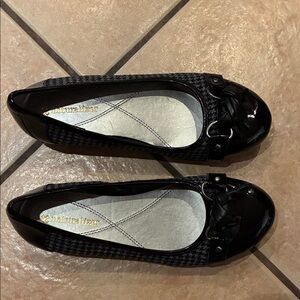 Naturalizer Patent Leather Ballet Flats with Houndstooth Detail and Bow Buckle